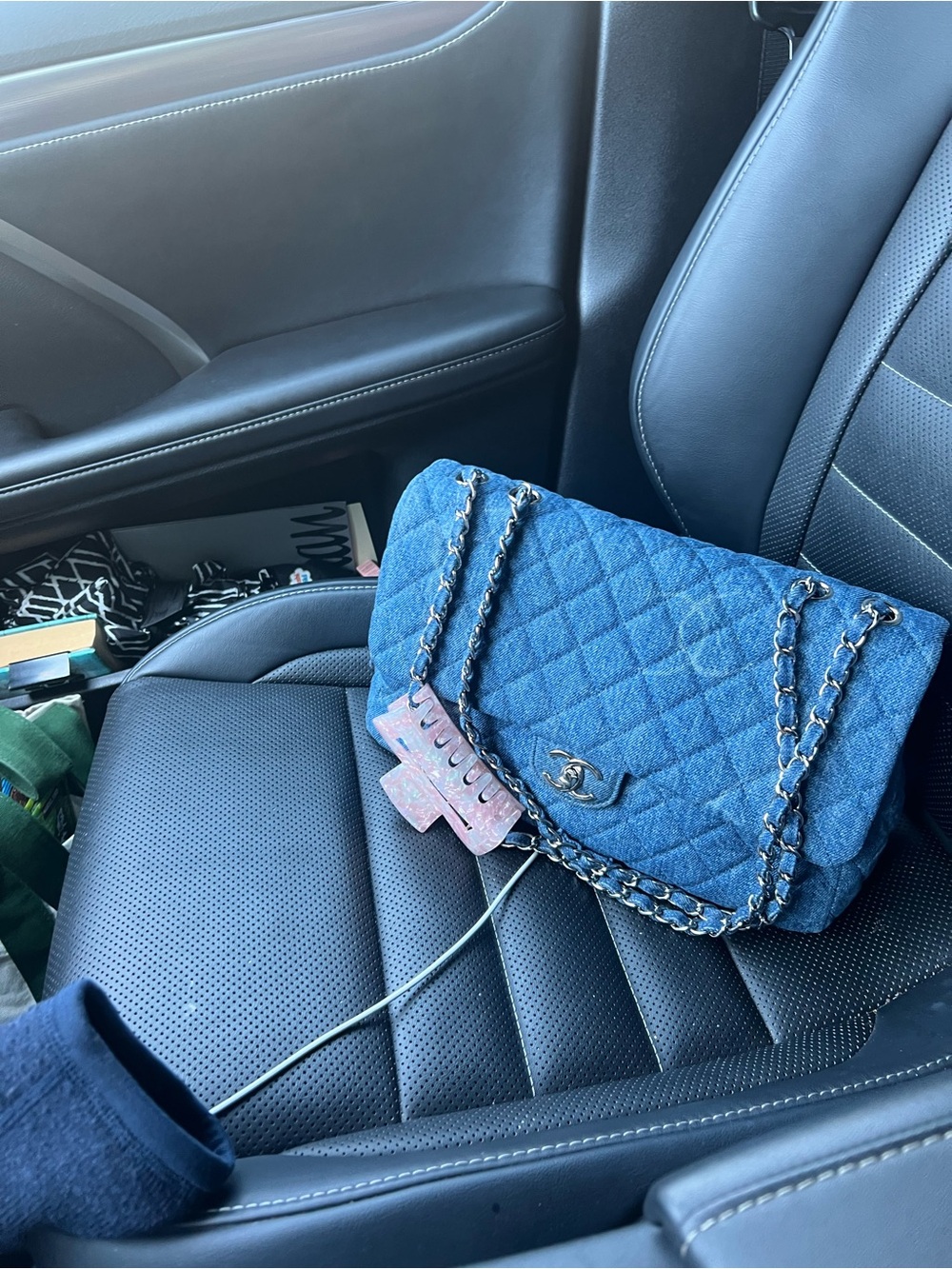 Chanel Denim Blue Jumbo 20B Quilted bag with Chain Strap silver Hardware